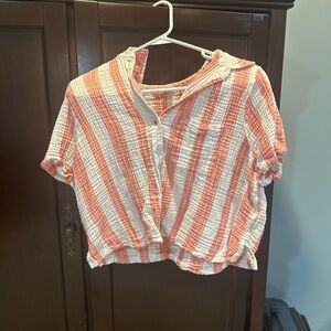 Old Navy Orange and White Striped Button Down Shirt